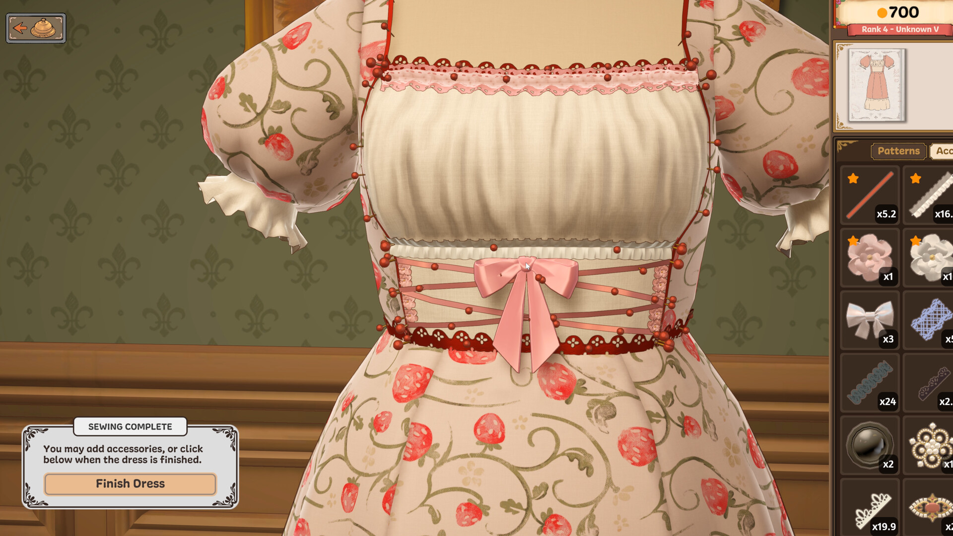 Dressmaker decoration step with lace, bows and flowers
